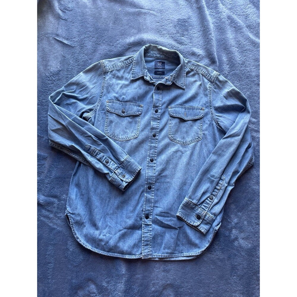 Gap Shirt Men M Blue Standard  Fit Snap Western Rodeo Button Up